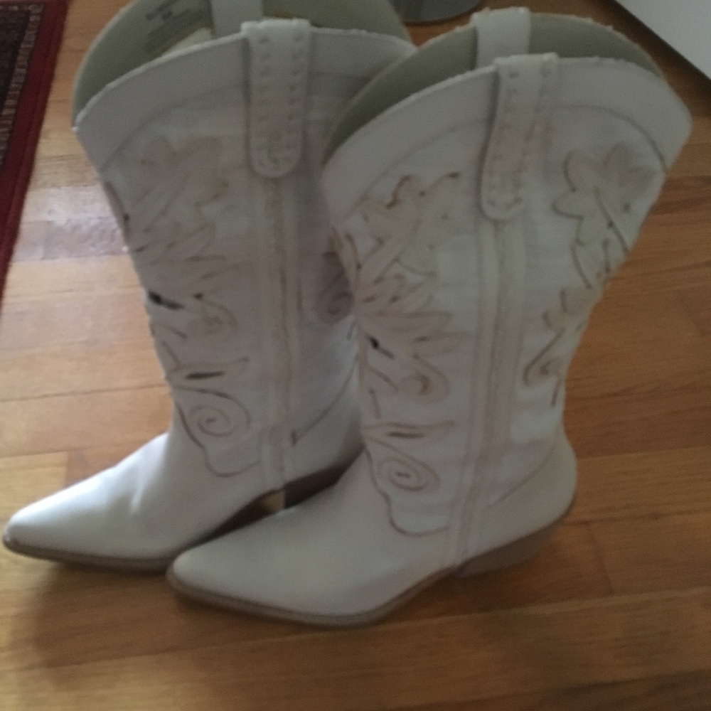 Off white leather cowboy boots